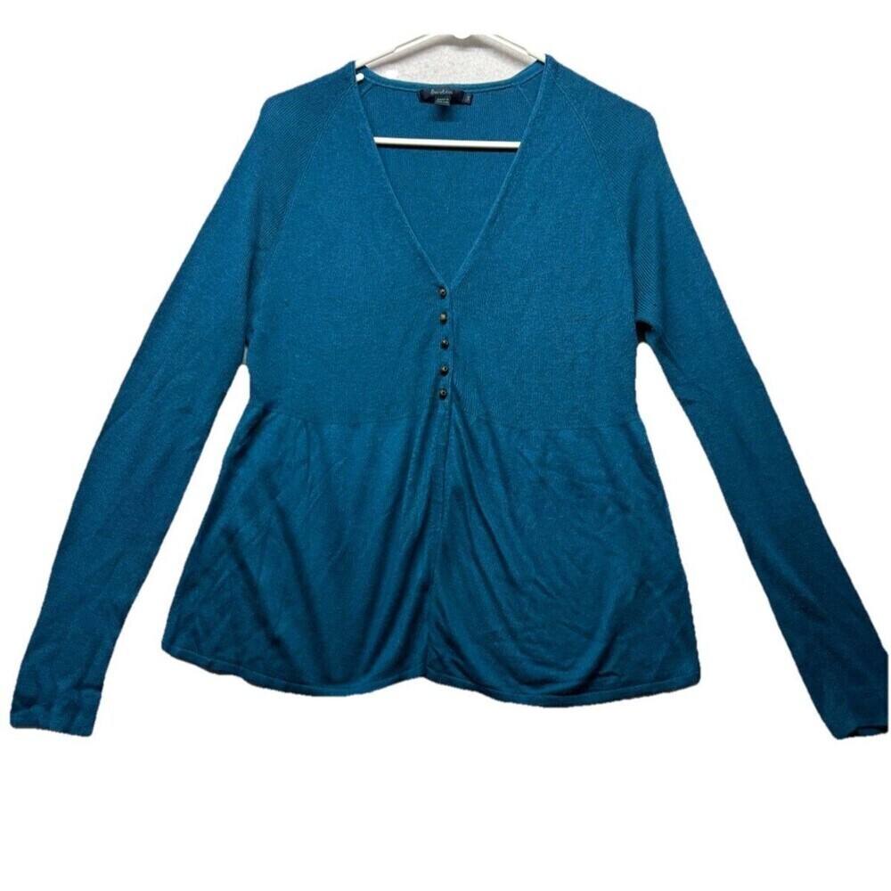 Boden Sweater Womens Sz 14 Blue Angora Cotton Cardigan Lightweight V Neck